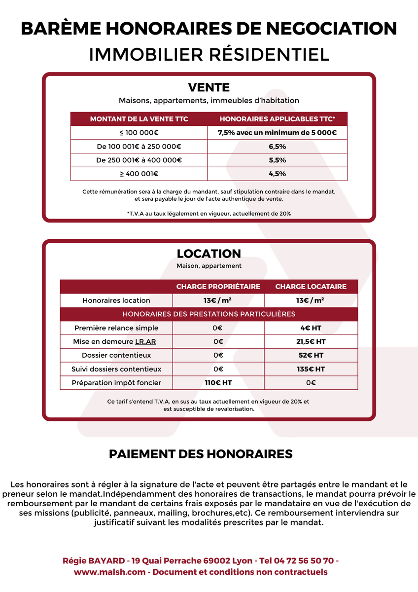 Honoraires Régie BAYARD - Transaction en Immobilier Résidentiel - Location, Vente, Appartement, Maison Honoraires Régie BAYARD - Transaction en Immobilier Résidentiel - Location, Vente, Appartement, Maison